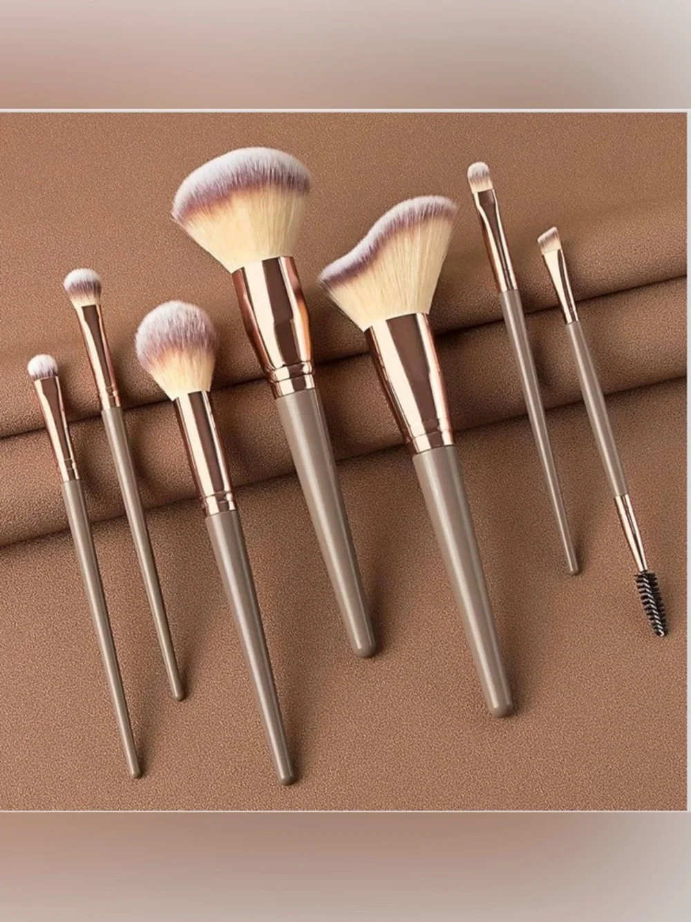 NWT~15pc Professional Makeup Full Face Brush & Case Set~Gray & Champagne Color